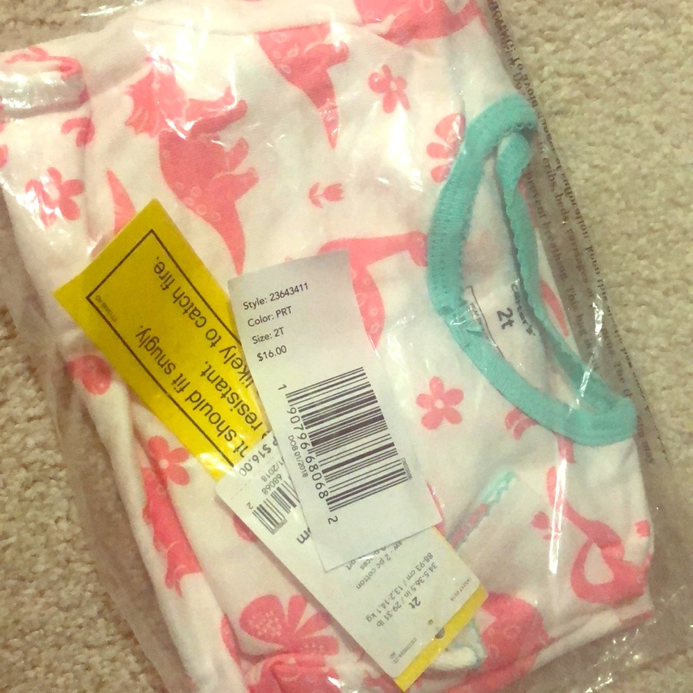 Carters Girl Dino dinosaur pajamas 100% cotton NWT - Picture 2 of 4